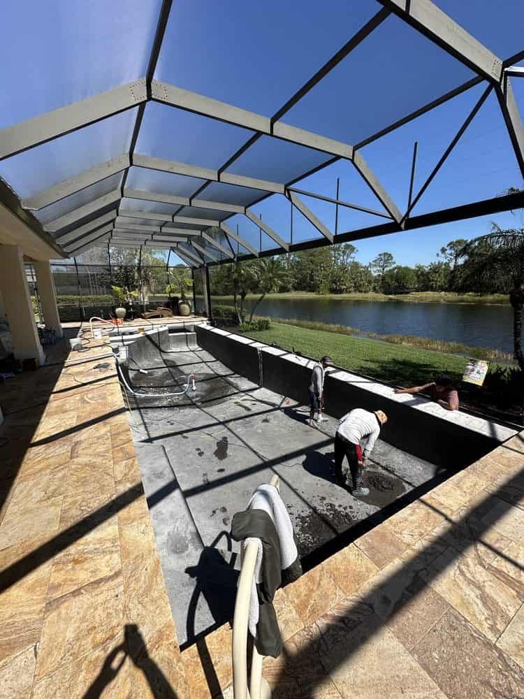 Pool renovation crew at work in Venice, FL